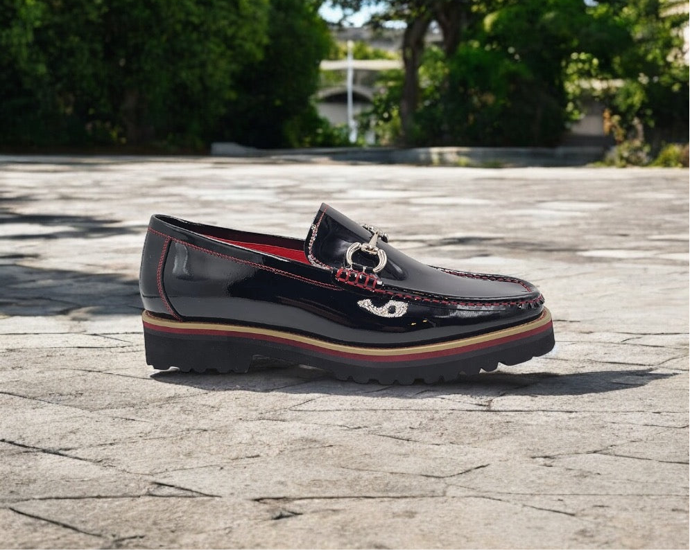 Atlanta 2 Classic Patent Leather Horse-Bit Loafer (Black/Red)