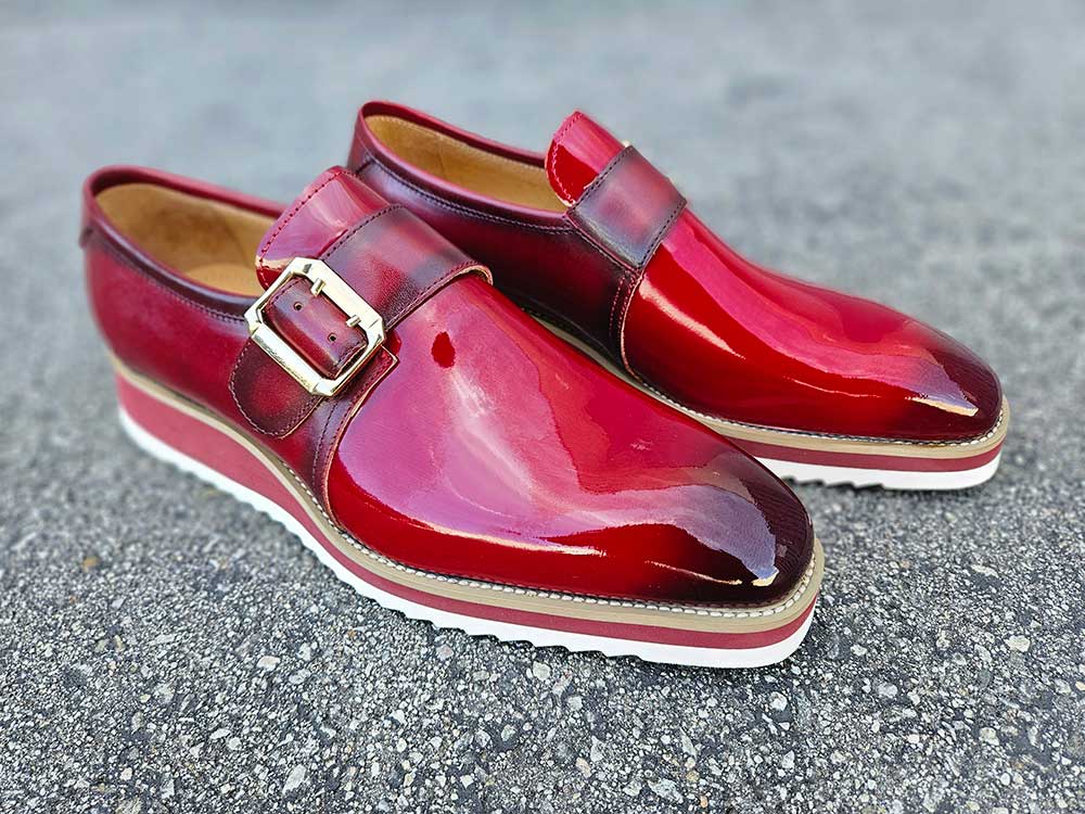 Norcross Sleek Patent Monkstrap Slip-On (Red)