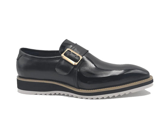 Norcross Sleek Patent Monkstrap Slip-On (Black)