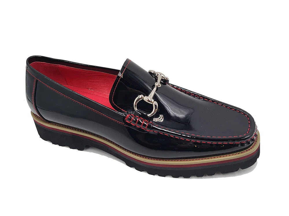 Atlanta 2 Classic Patent Leather Horse-Bit Loafer (Black/Red)