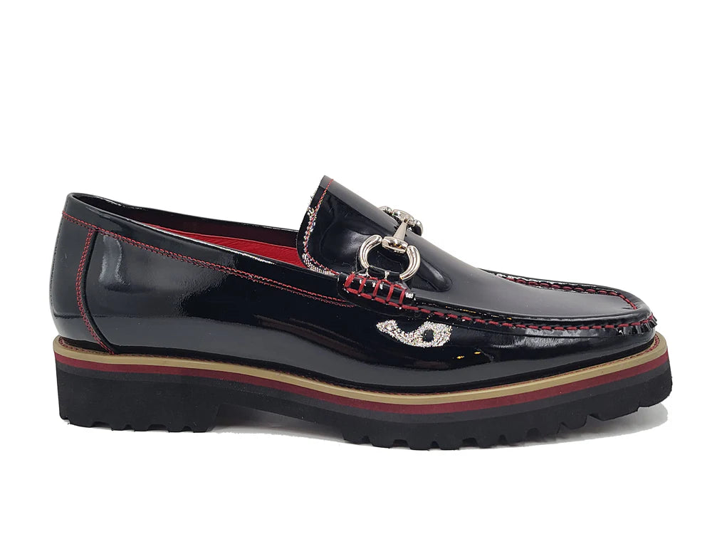 Atlanta 2 Classic Patent Leather Horse-Bit Loafer (Black/Red)